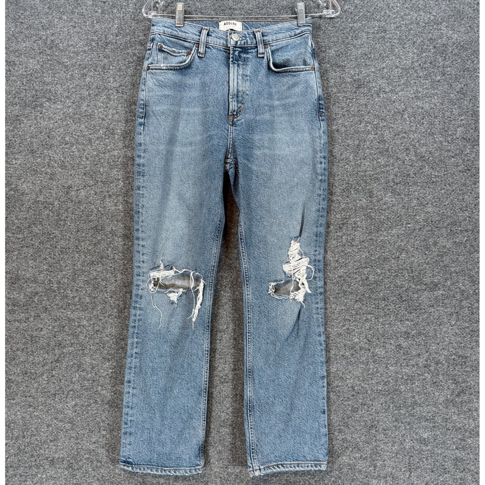 Agol Wilder Jeans Womens 25 Blue Distressed Straight Leg High Rise Denim Casual